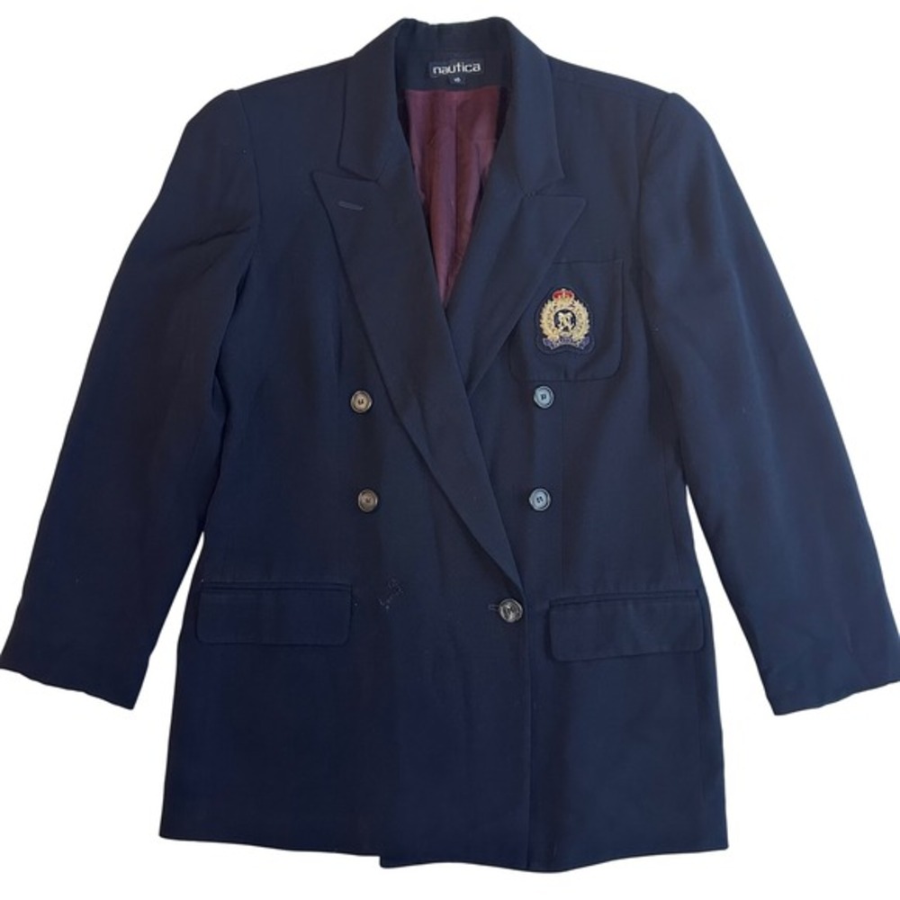 Vintage Nautica Blazer Womens‎ 10 Navy Wool Double Breast Embroidered Crest USA